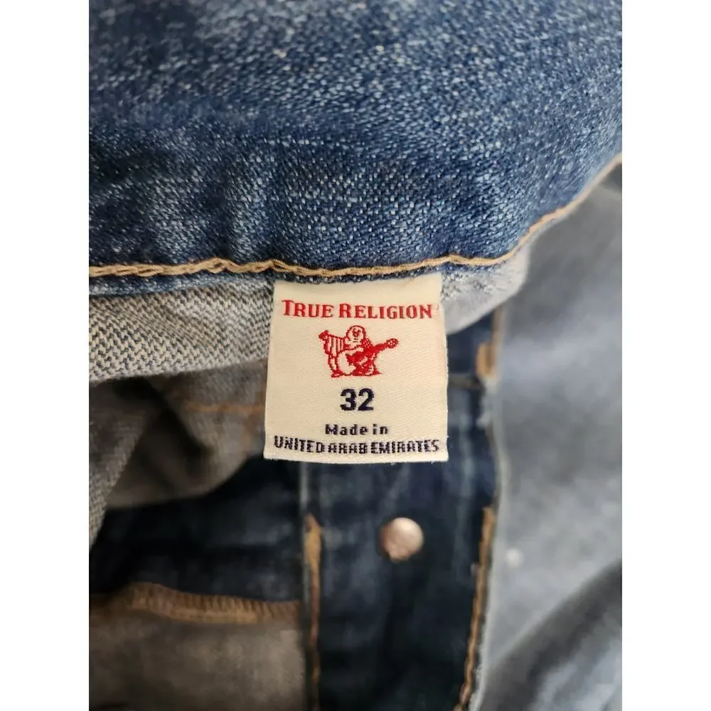 True Religion Mens Ricky Relaxed Straight Flap Jeans sz 32×33 factory distressed